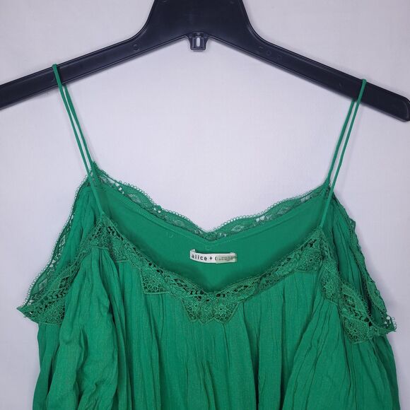 Alice Olivia Dress Small Green Pleated Cold Shoulder - Picture 2 of 11